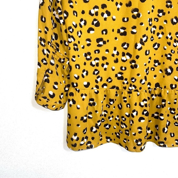 Zara Basic Mustard Yellow & Black Leopard Print Ruffle Blouse Medium Women’s - Picture 6 of 11